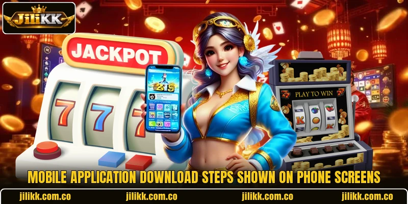 Mobile application download steps shown on phone screens