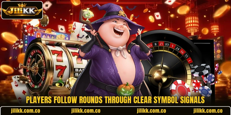 Players follow rounds through clear symbol signals