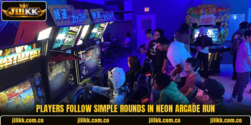 Players follow simple rounds in Neon Arcade Run